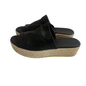 Vince Black Leather Slide Sandals Jute Platform Classic Comfy Size 6.5 Women's